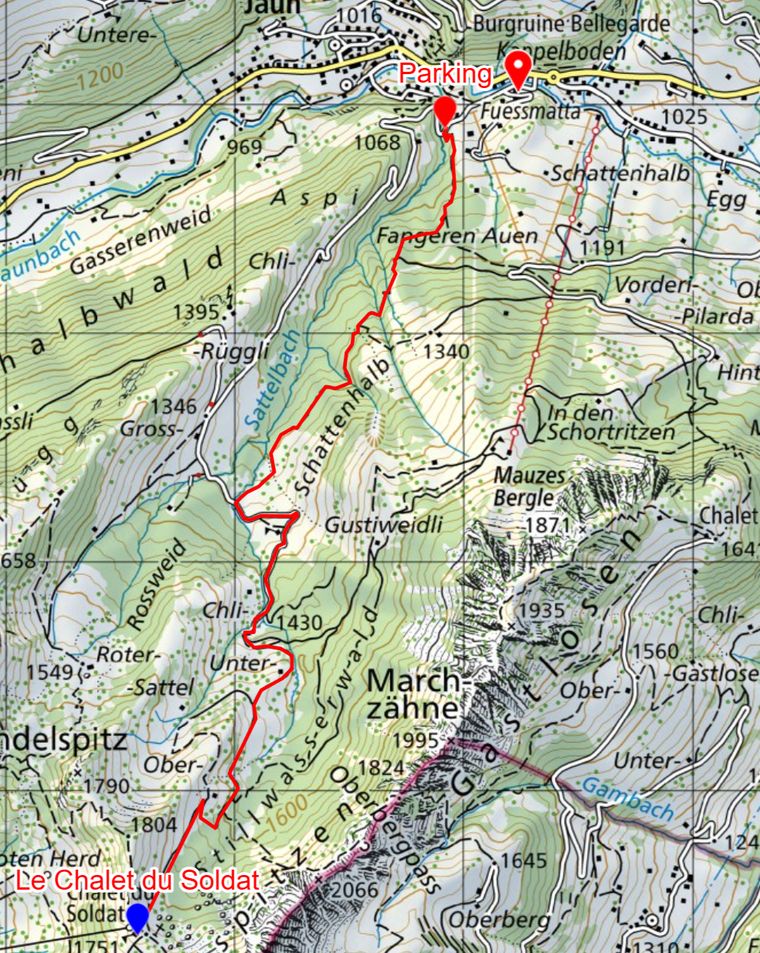 Carte — Depuis Jaun — randonnée panoramique